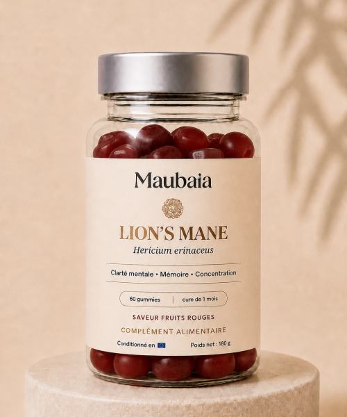 Gummies de lion's mane MAUBAIA saveur fruits rouges en pilulier transparent